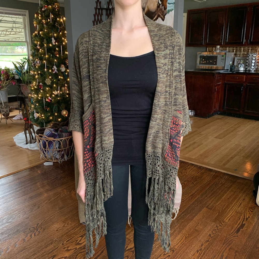 Woven fringe poncho